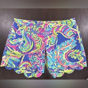 Lilly Pulitzer Size 0 Multicolored Floral Print Design Scalloped Hem Shorts